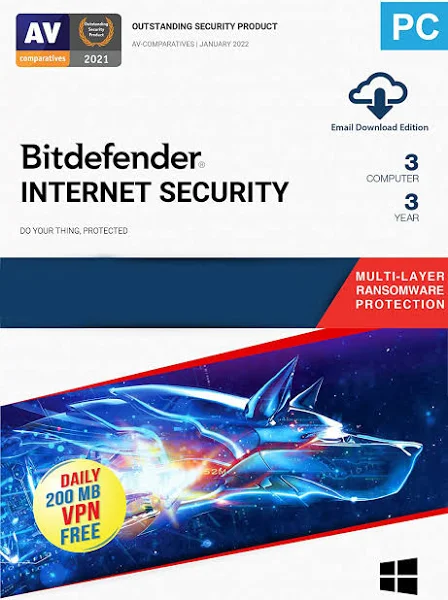 Bitdefender Internet Security 3 User 3 Year | Windows | Latest Version | Email Delivery