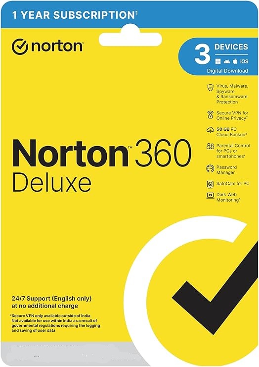 Norton 360 Deluxe – 3 Devices, 1 Year (Digital License)