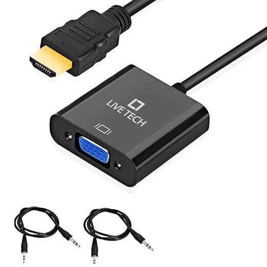 Live Tech HDMI to VGA Adapter – Gold-Plated Male to Female Converter for Connecting HDMI Devices to VGA Displays