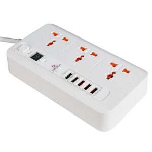 Live Tech Power Charge 2-In-1 Timer Plug Power Strip – 5 USB Ports, 1 Qualcomm Quick Charge, 3 Sockets, Surge Protector, White