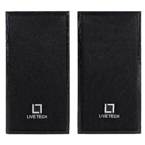Live Tech SP08 Black Wooden USB Laptop Speakers | Rich Bass | Plug & Play | Compact 2.0 Channel Design | Ideal for PC, Desktop & Multimedia Use