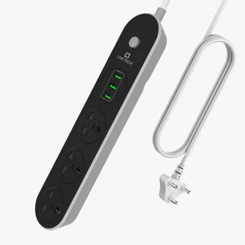 Live Tech PS05 Universal Power Strip with 3 Sockets (10A) + 3 USB Ports (3.1A) – Multiport Power & Fast USB Charging