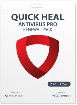 Quick Heal Antivirus Renewal Pack – 2 Users, 1 Year | Subscription | Get It Instantly by Email