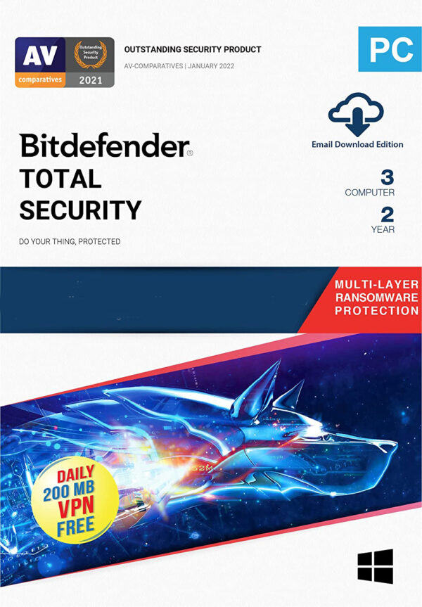 Bitdefender Total Security 3 Users, 2 Years | Windows | Authorized Partner | Email Delivery