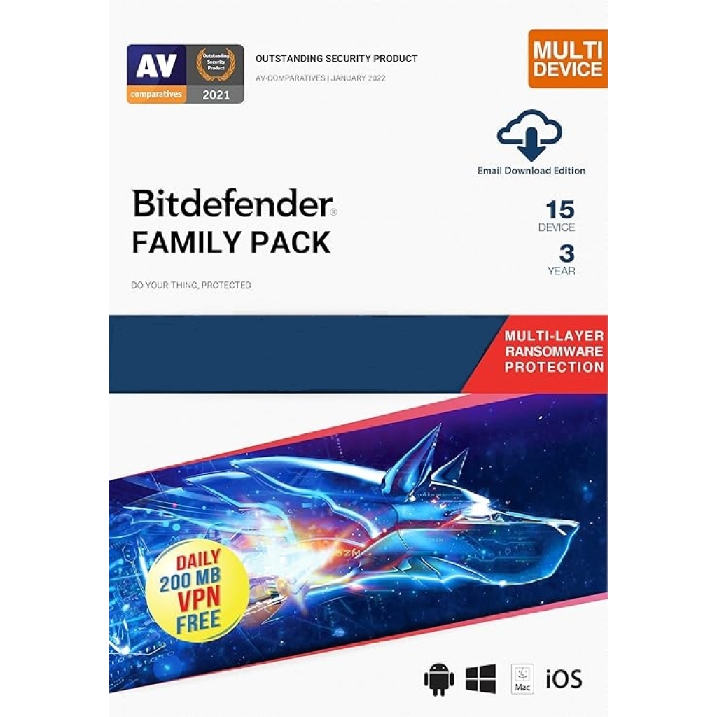 Bitdefender Total Security 15 Devices, 3 Years Family Pack Latest Version (Windows/Mac/Android/iOS) Get It Instantly by Email
